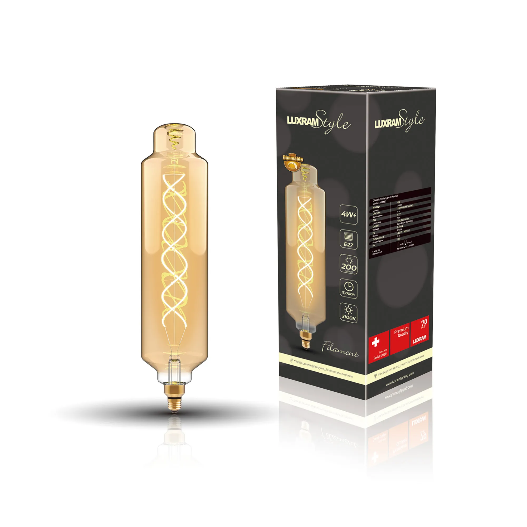 Classic Style LED Type H E27 Dimmable 4W 2100K 200lm 4300182  Luxram Classic Style